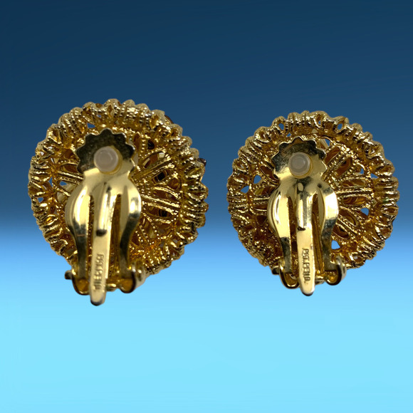 Vintage 1960's Amber Crystal Button Cluster Earrings Clip On Runway Couture - Picture 3 of 6